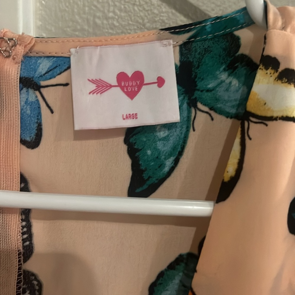 Buddy Love Peach Mini Dress with Multicolor Butterfly Print - Picture 4 of 4